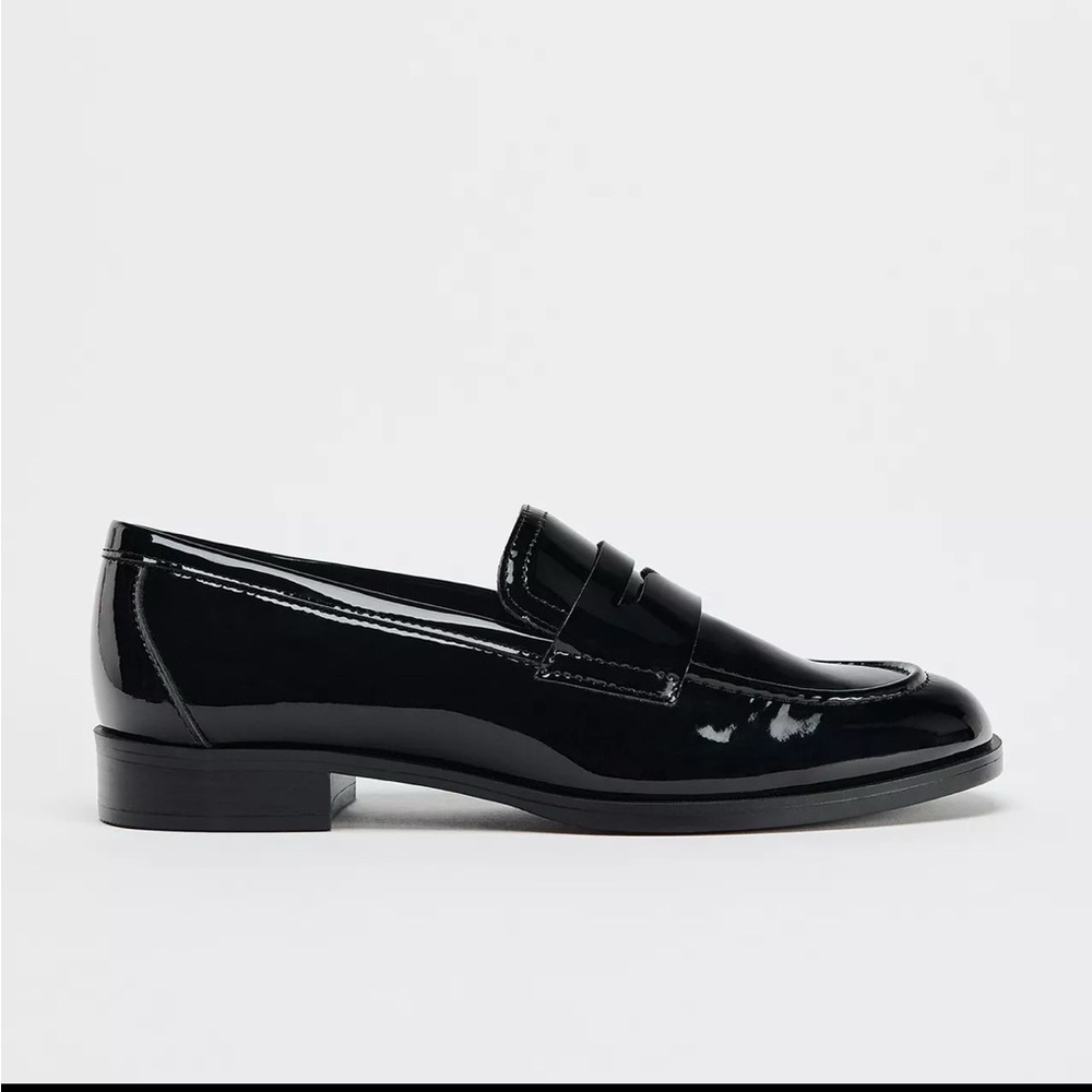 Zara Faux Patent Leather Loafer Black- Size 8
